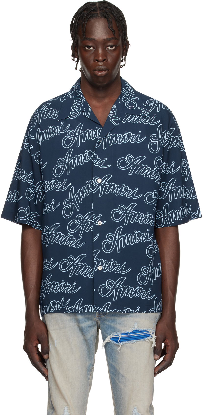 Paita AMIRI Script Print Bowling Shirt Sininen | AMSTCA1081