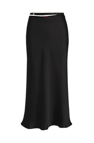 Hame BOSS Satin A-Line Midi Skirt with Waist Trim Musta | 50536435
