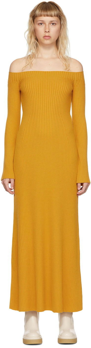 Mekko CHLOÉ Wool Off Shoulder Maxi Dress Keltainen | CHC22UMR04650
