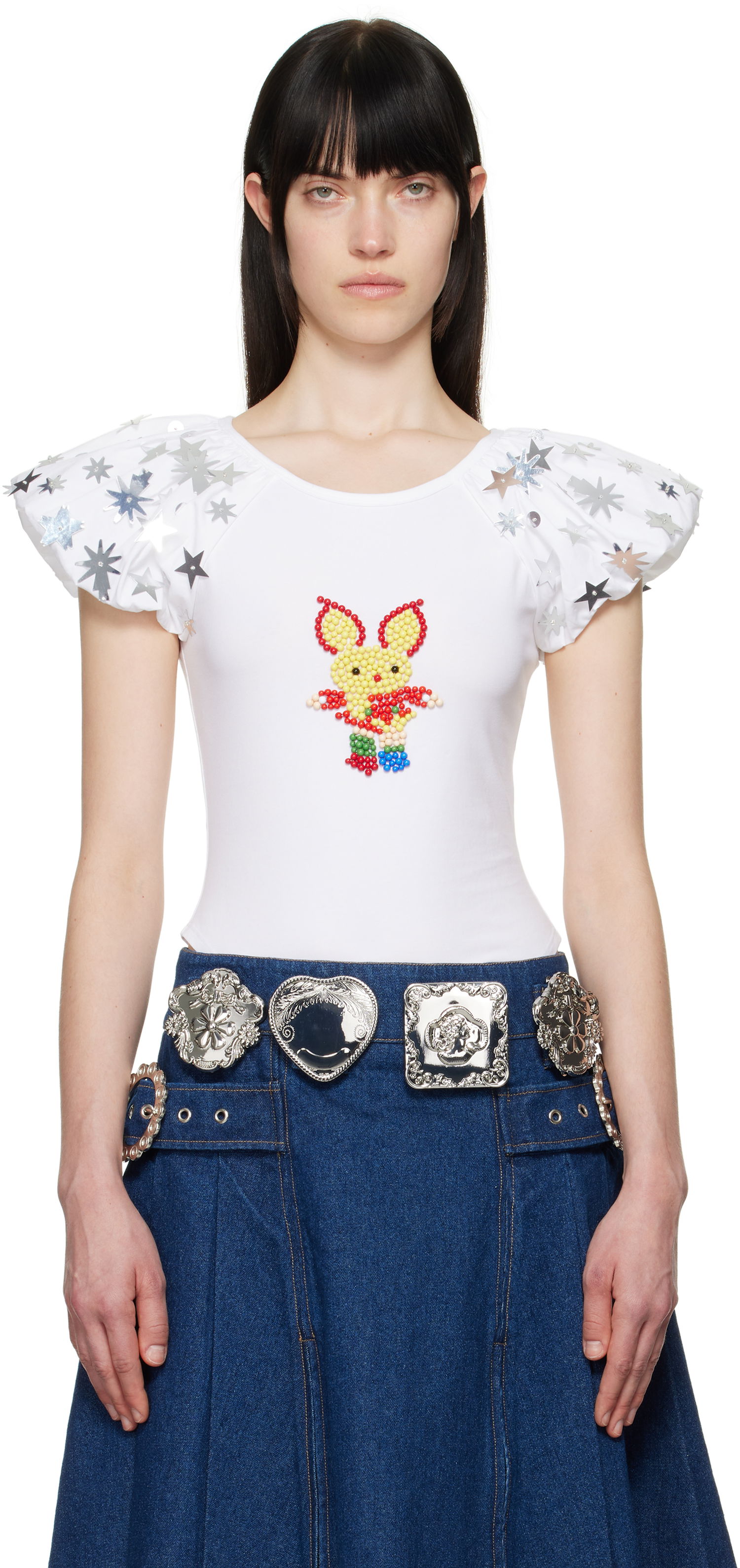 T-paita Chopova Lowena Chopova Lowena Angelica Beaded Star-Sleeve T-Shirt Valkoinen | 2289, 0