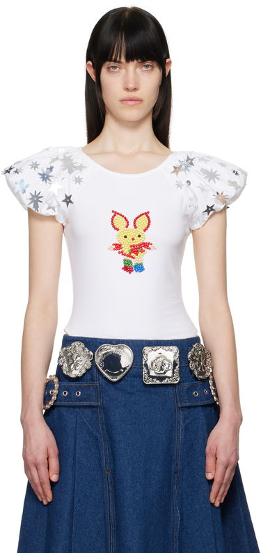 T-paita Chopova Lowena Chopova Lowena Angelica Beaded Star-Sleeve T-Shirt Valkoinen | 2289, 0