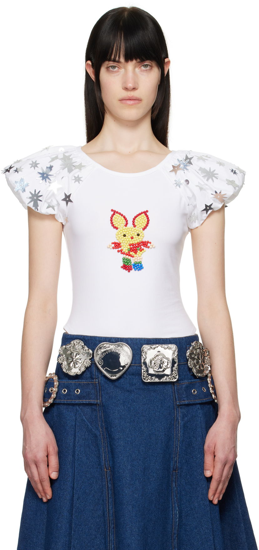 T-paita Chopova Lowena Chopova Lowena Angelica Beaded Star-Sleeve T-Shirt Valkoinen | 2289