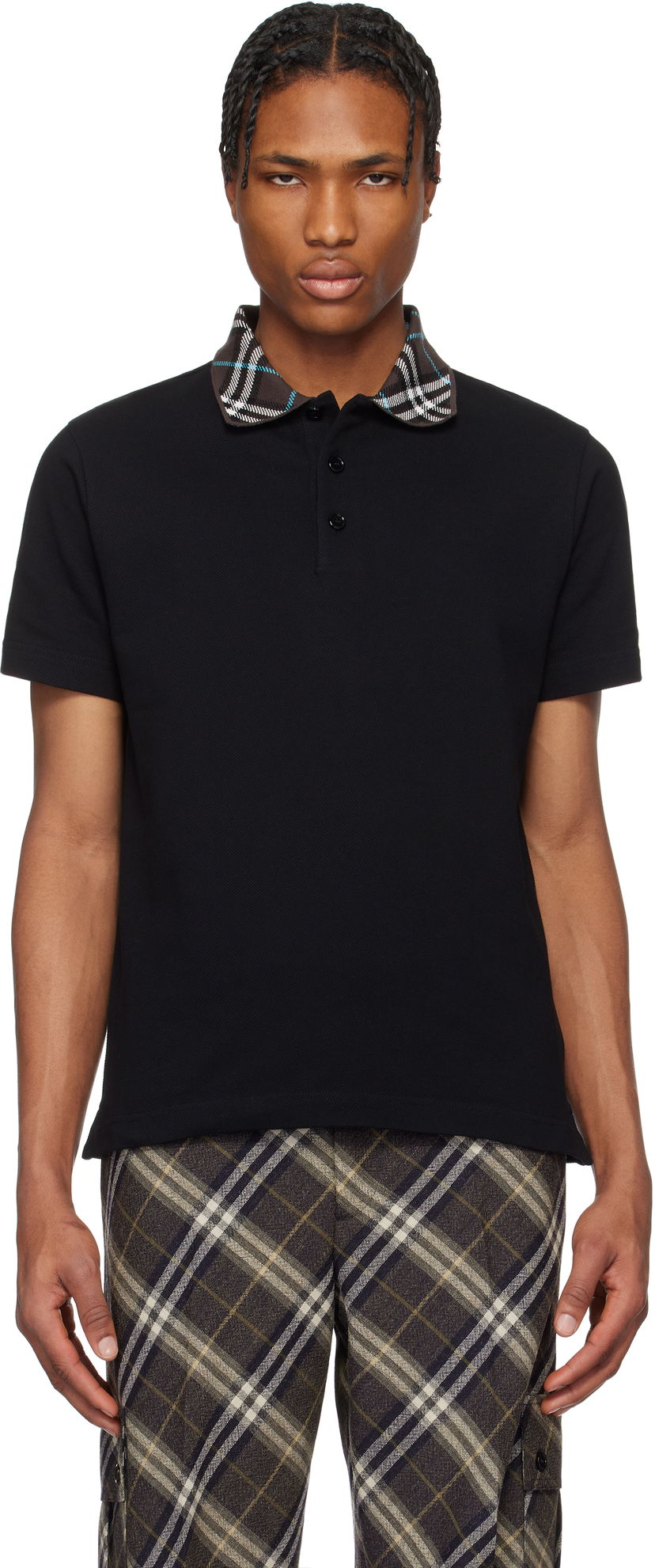 Poolopaita Burberry Burberry Cotton Polo with Plaid Collar Musta | 8103865