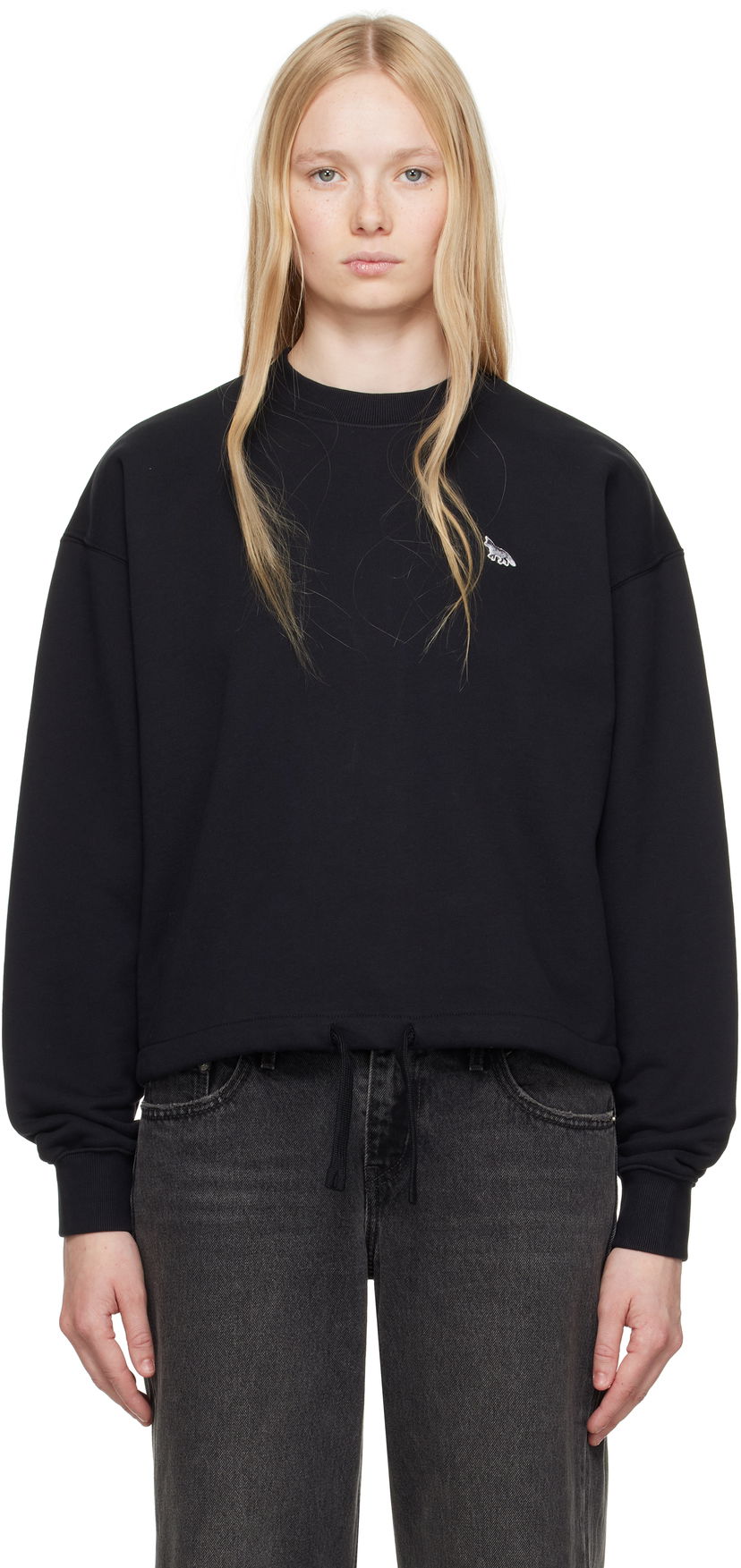 Villapaita MAISON KITSUNÉ Maison Kitsuné Baby Fox Patch Drawstring Sweatshirt Musta | OW00302KM0325