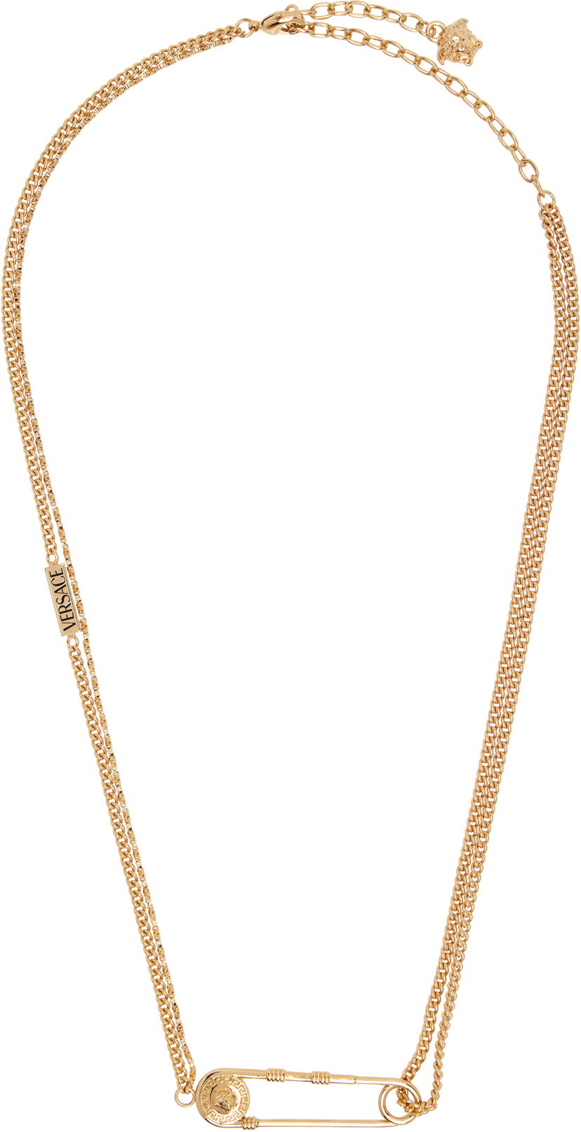 Kaulakoru Versace Versace Gold-Tone Double Chain Safety Pin Pendant Necklace Metallinen | 1020256_1A00620