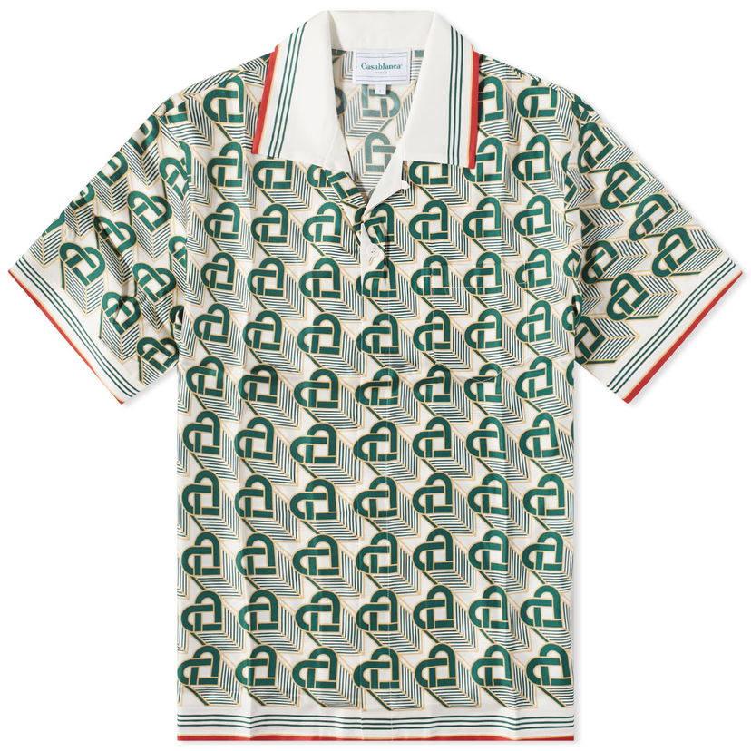Paita Casablanca Heart Monogram Short Sleeve Silk Shirt Vihreä | U-MF23-SH-003-05