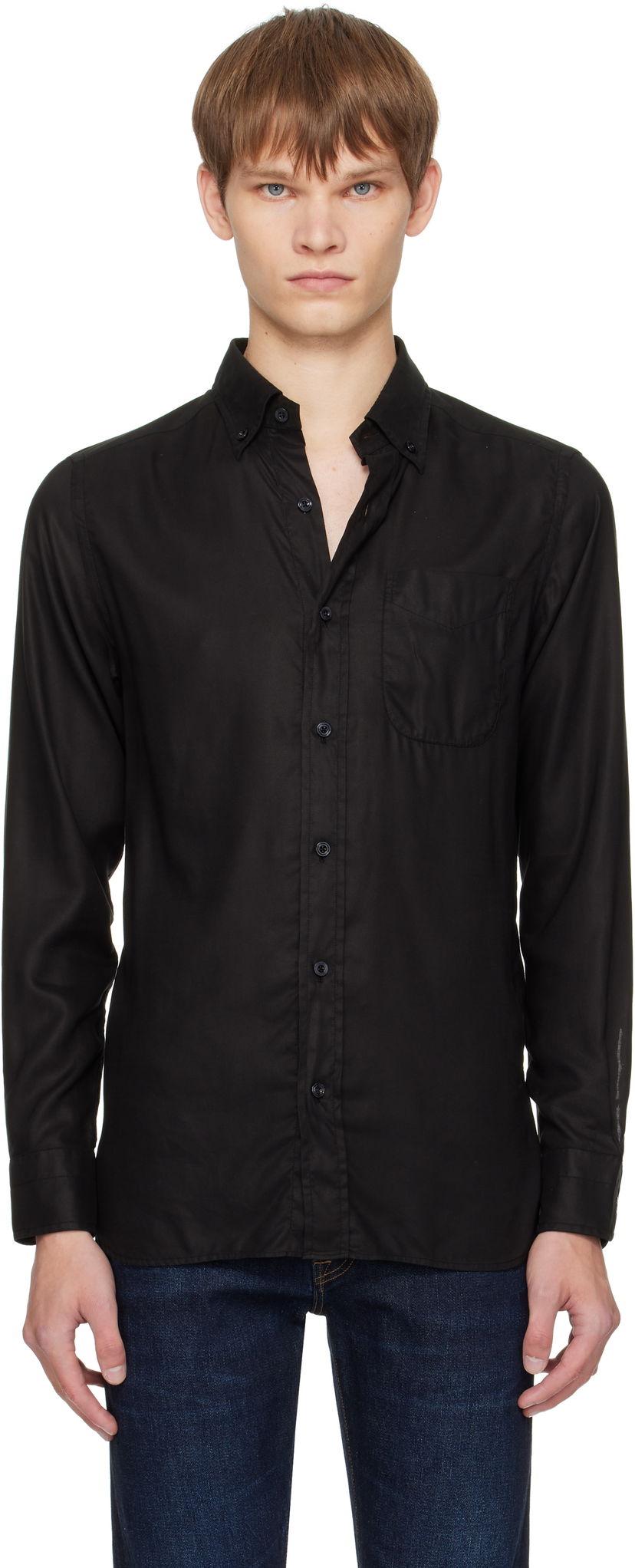 Paita Tom Ford TOM FORD Gabardine Slim Fit Shirt Musta | HSO001-FMT058