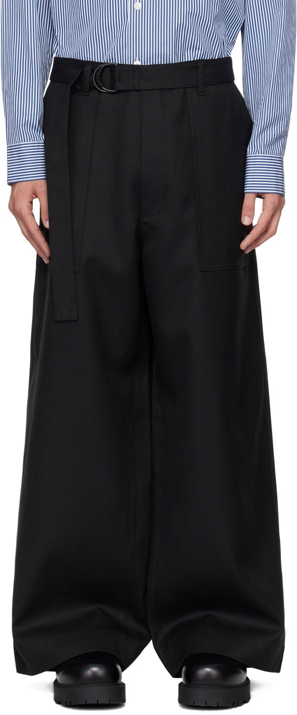 Housut Comme des Garçons Homme Black Wool Trousers Musta | HN-P005-051