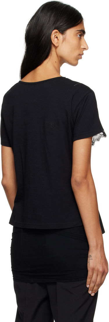 T-paita Maison Margiela MM6 Maison Margiela Jersey & Lace Peplum T-Shirt Musta | S52NC0353 M20048, 2