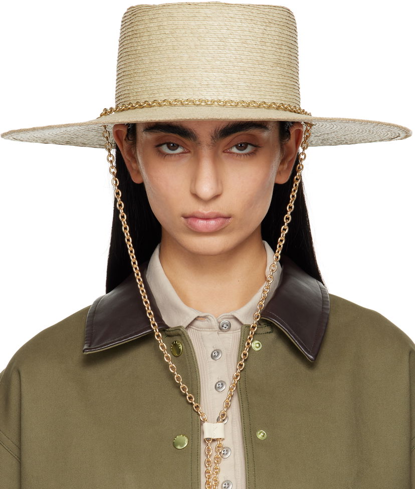 Hattu rag & bone Rag & Bone Jacque Boater Hat with Chain Beige | WJW25SH1017ST17