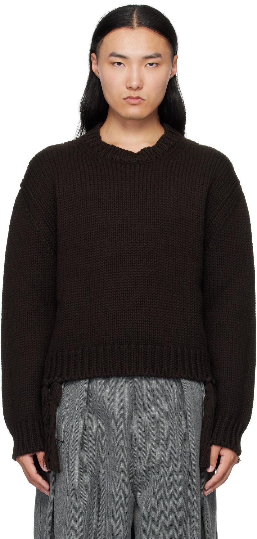 Villapaita HED MAYNER Hed Mayner Knit Crewneck Sweater with Tassels Ruskea | HMMB75099A-HB619