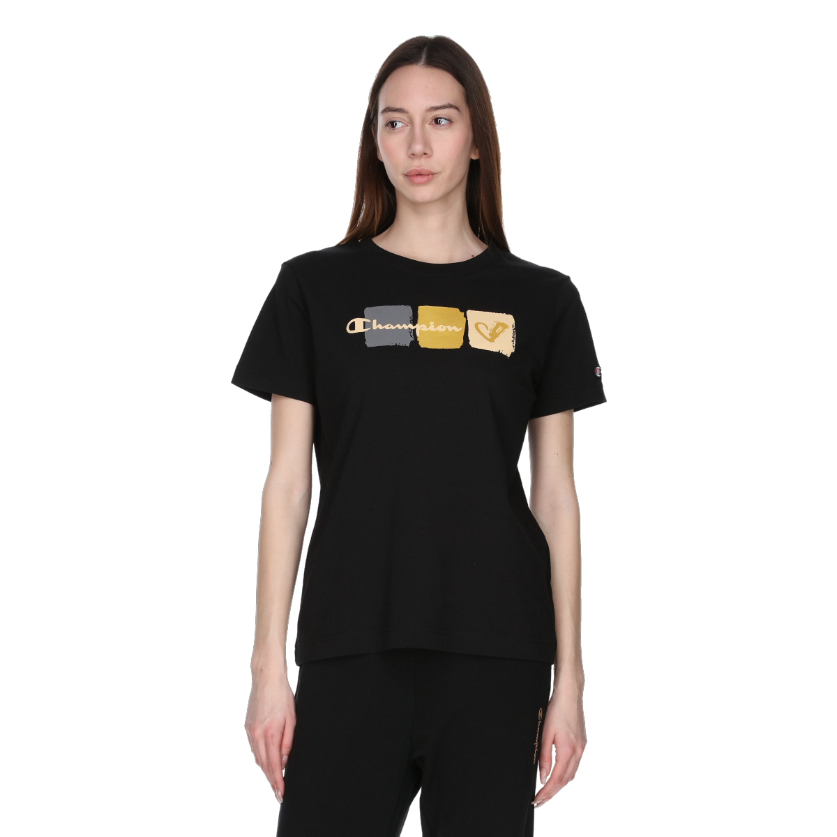 T-paita Champion Crewneck T-Shirt with colorful block graphic Musta | 118296-KK001, 0