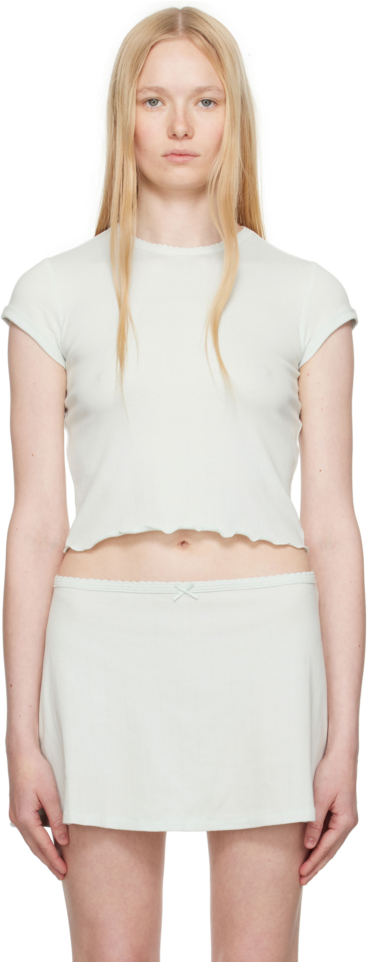 Hame SKIMS SKIMS Drop Needle Pointelle Baby Tee Vihreä | ST-STT-8463, 0