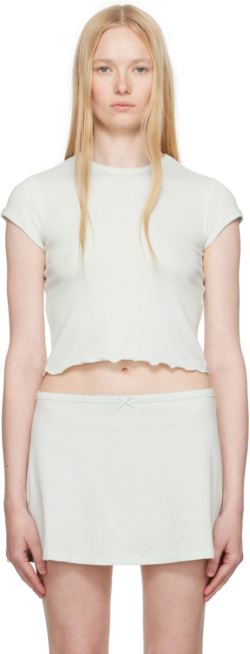 Hame SKIMS SKIMS Drop Needle Pointelle Baby Tee Vihreä | ST-STT-8463