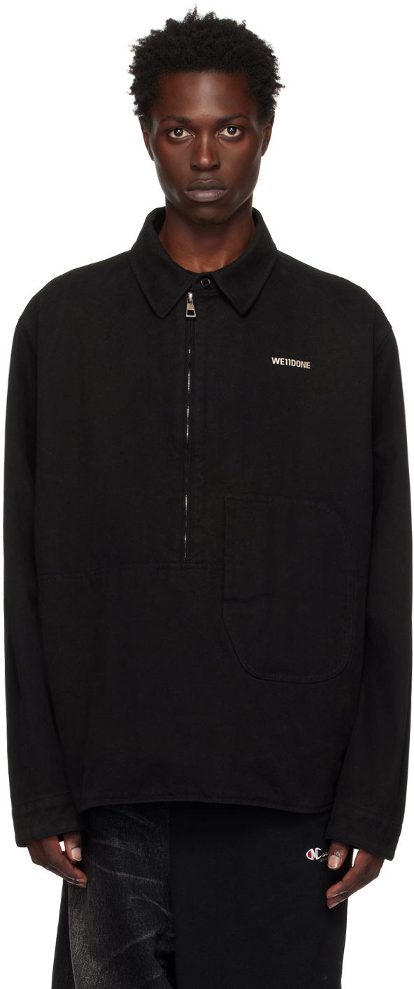 Paita We11done Designer Half-Zip Oversized Shirt Musta | WD-SH3-22-157-U-BK
