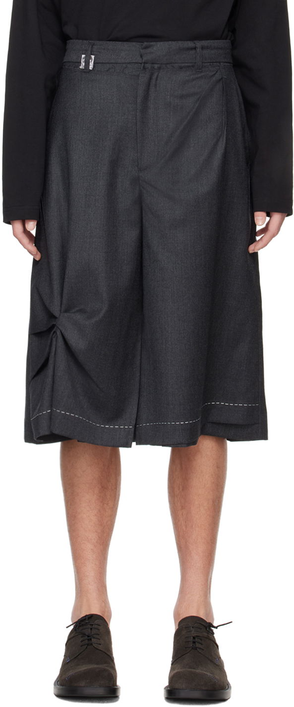Shortsit ADER ERROR Pleated Wide Leg Shorts Harmaa | BN01SSBT0206GR