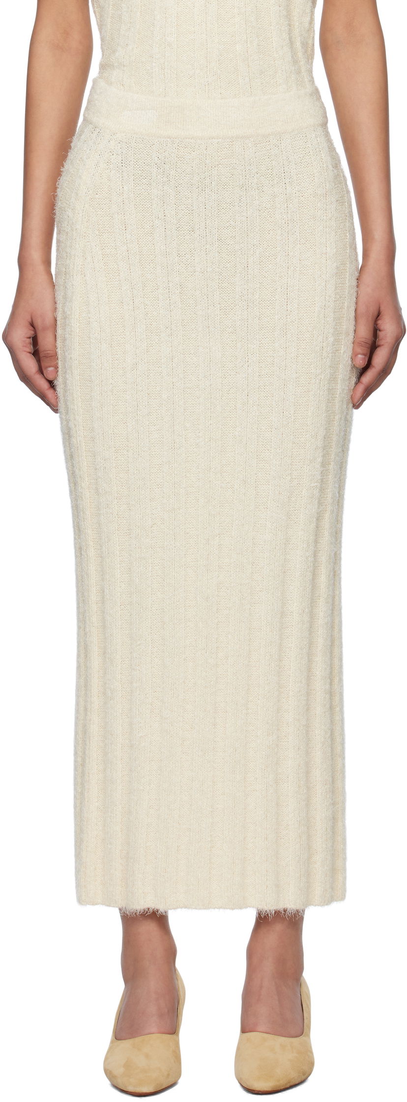 Hame Khaite KHAITE Claire Midi Knit Skirt Beige | 9751309