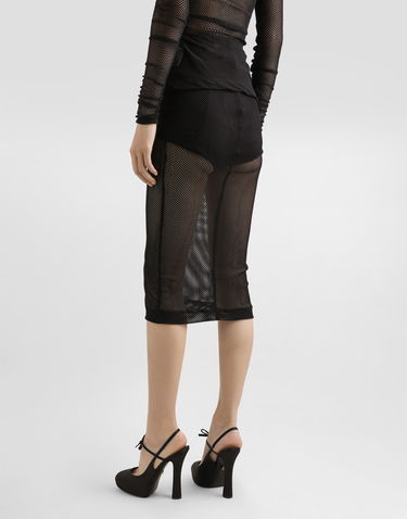 Hame Dolce & Gabbana Dolce & Gabbana Mesh Calf-Length Skirt Musta | F4CT6TFLREPN0000, 3