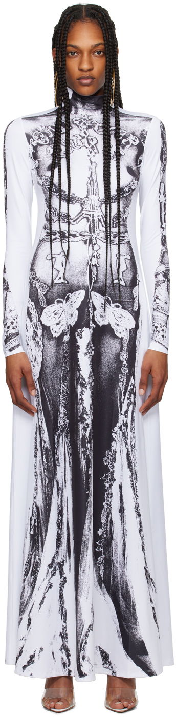 Mekko Jean Paul Gaultier Jean Paul Gaultier 'The Gaultier Paris' Print Maxi Dress Valkoinen | 24/25-F-RO132-J546-0100
