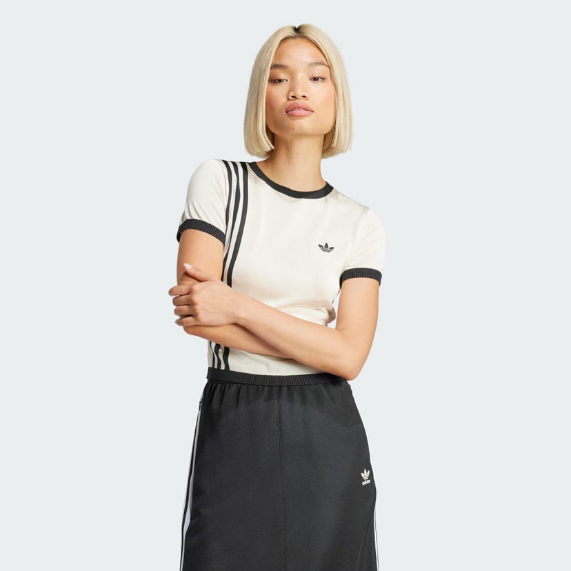 Hame adidas Performance Knitted 3 Stripes Short Sleeve T-Shirt Musta | JJ0961