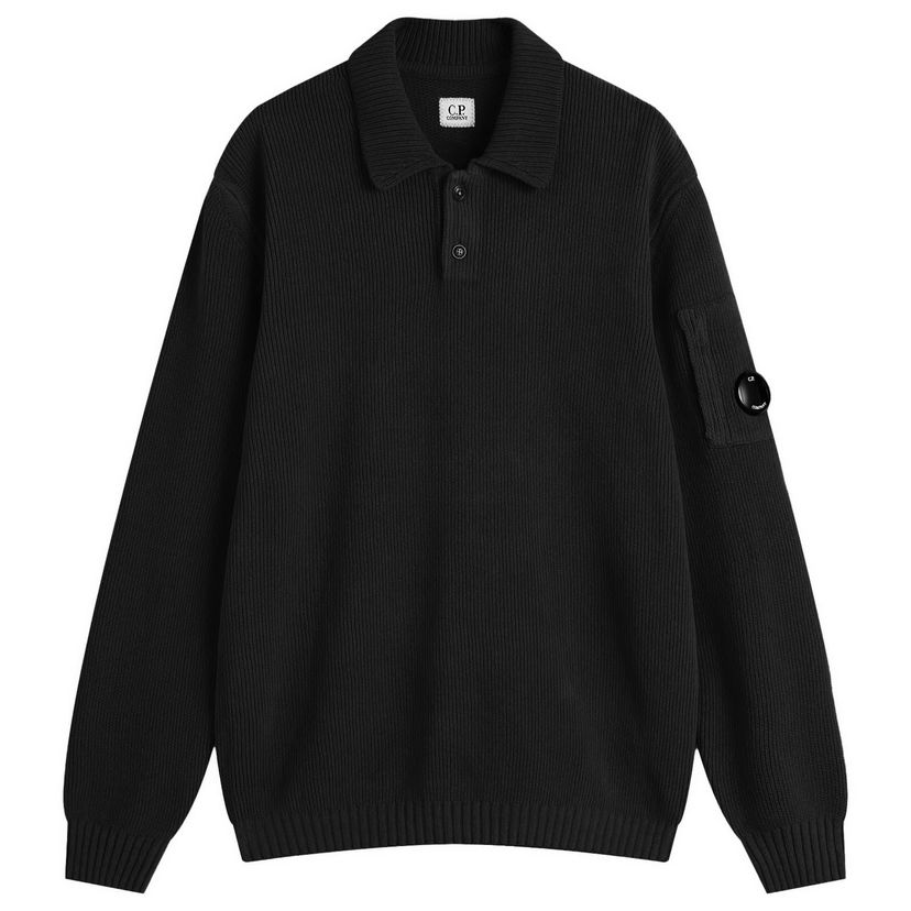 Villapaita C.P. Company C.P. Company Chenille Ribbed Knit Polo, Size Large Musta | 19CMKN021A-005558G-999