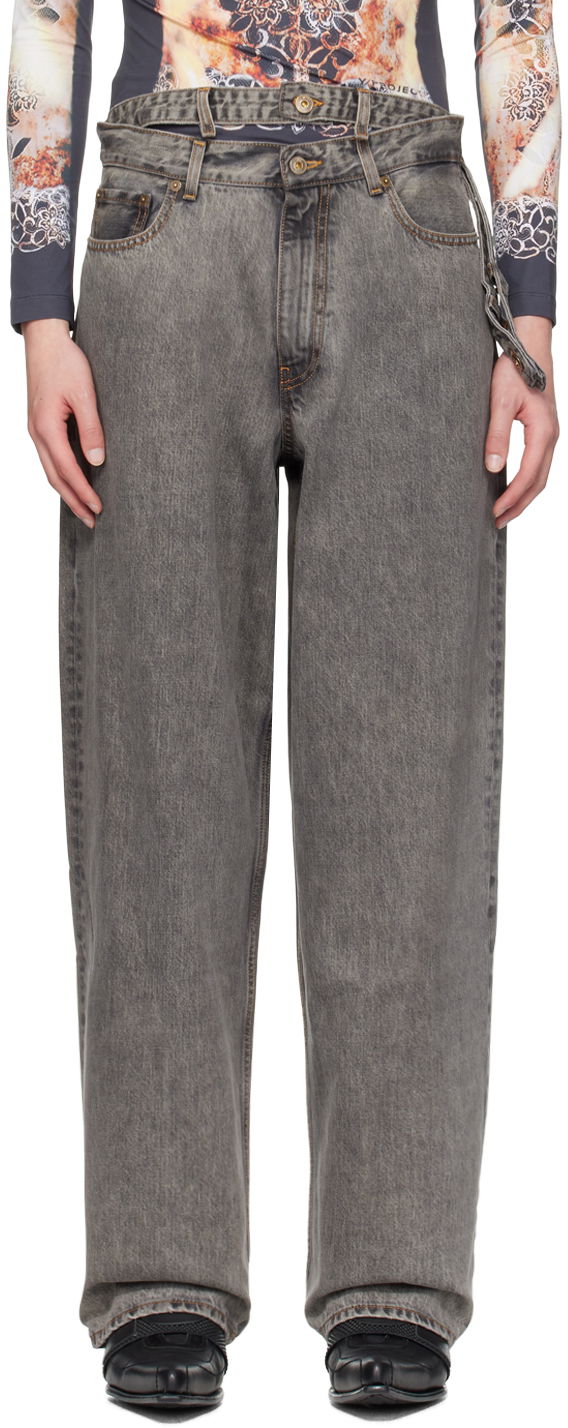 Jeans Y/PROJECT Black Multi Waistband Jeans Harmaa | 207PA007