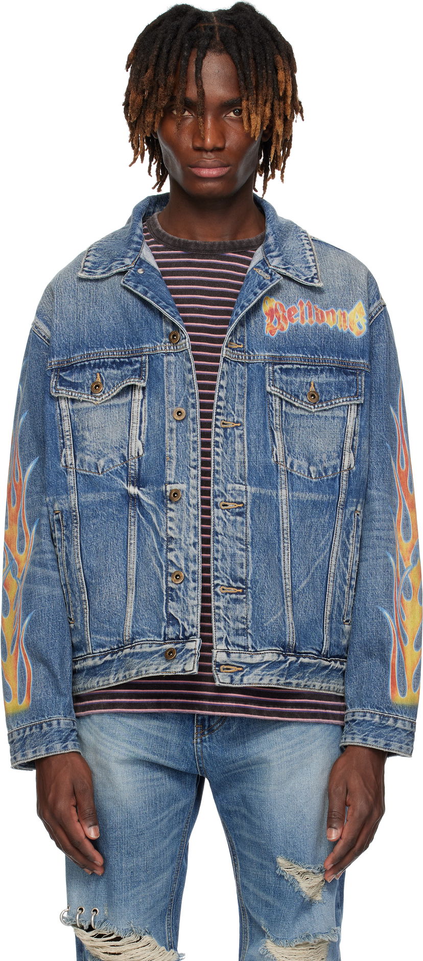 Takki We11done We11done Blaze Logo Denim Jacket Sininen | WD-DJ0-25-318-U-BL