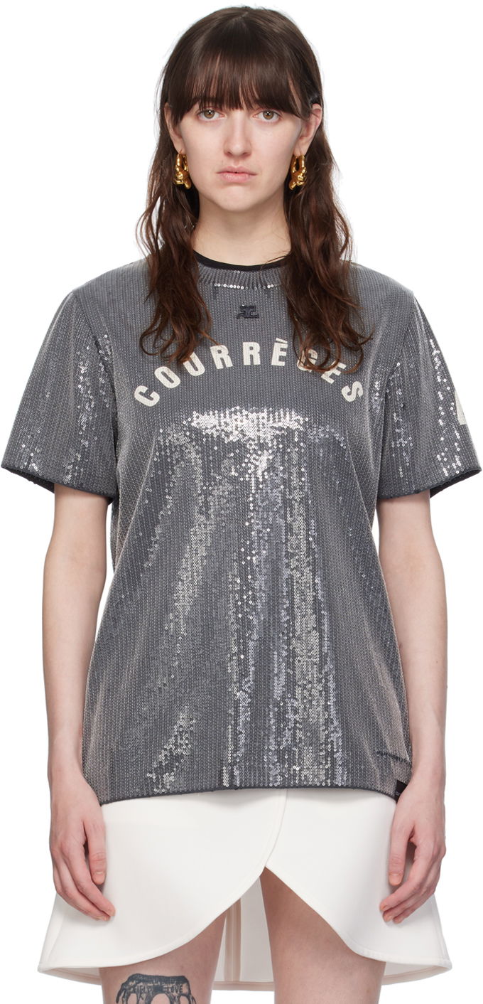 T-paita Courrèges Courrèges Sequinned T-Shirt Harmaa | 124JTS008JS0136