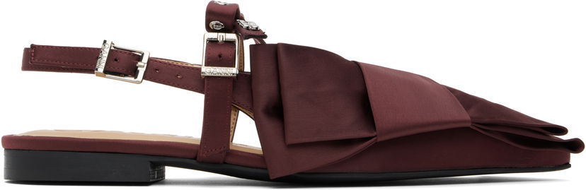 Asusteet GANNI GANNI Big Bow Slingback Flats Burgundia | S2860