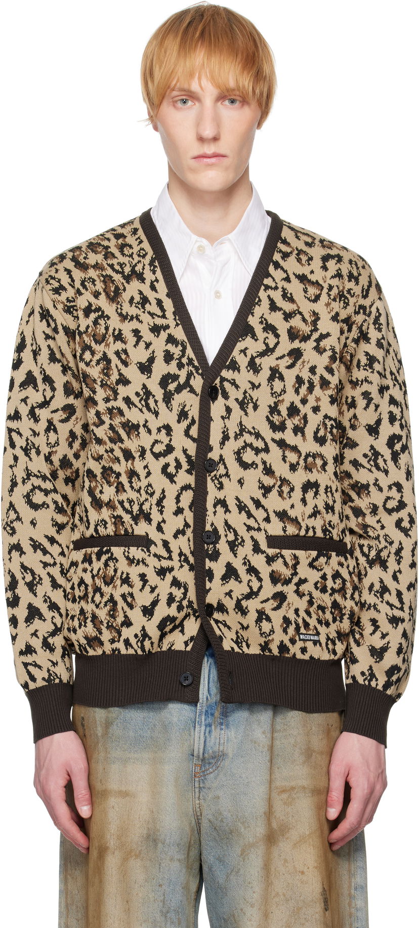 Villapaita WACKO MARIA WACKO MARIA Leopard Jacquard Knit Cardigan Beige | 25SS-WMK-KN14