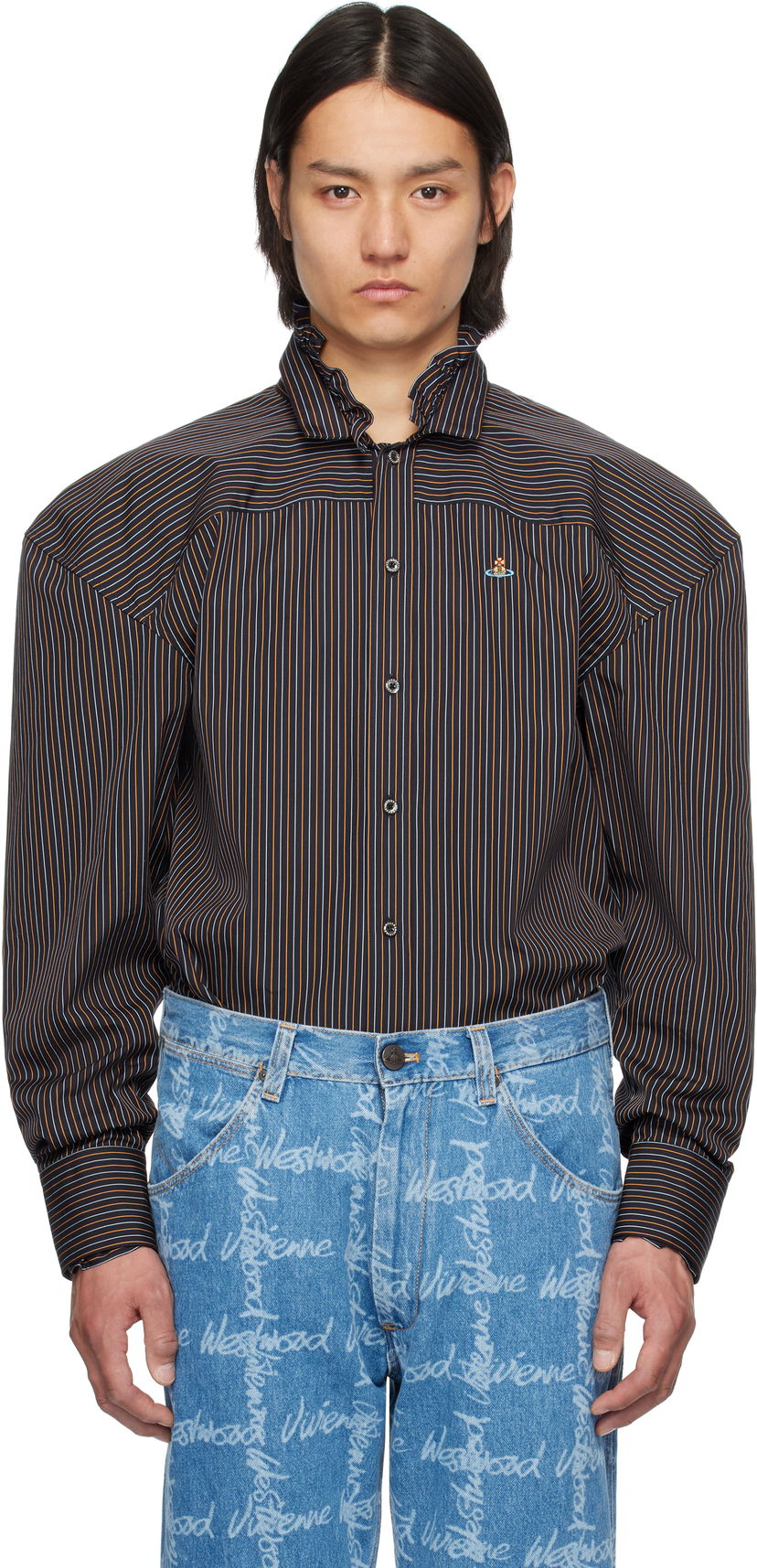 Paita Vivienne Westwood Vivienne Westwood Pinstripe Frilly Football Shirt Monivärinen | 3501001Y-W0127-
