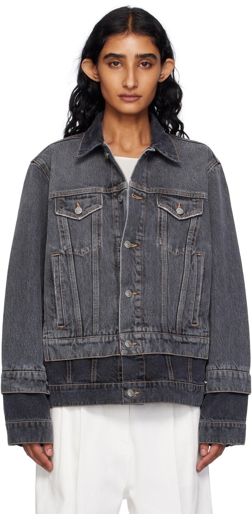 Takki Stella McCartney Stella McCartney Tonal Panelled Denim Jacket Harmaa | 6D03443SQH30