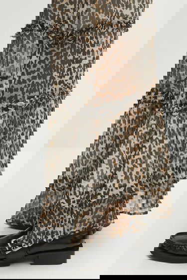 Hame GANNI GANNI Printed Viscose Chiffon Long Ruffle Maxi A-Line Skirt Ruskea | W0435, 3