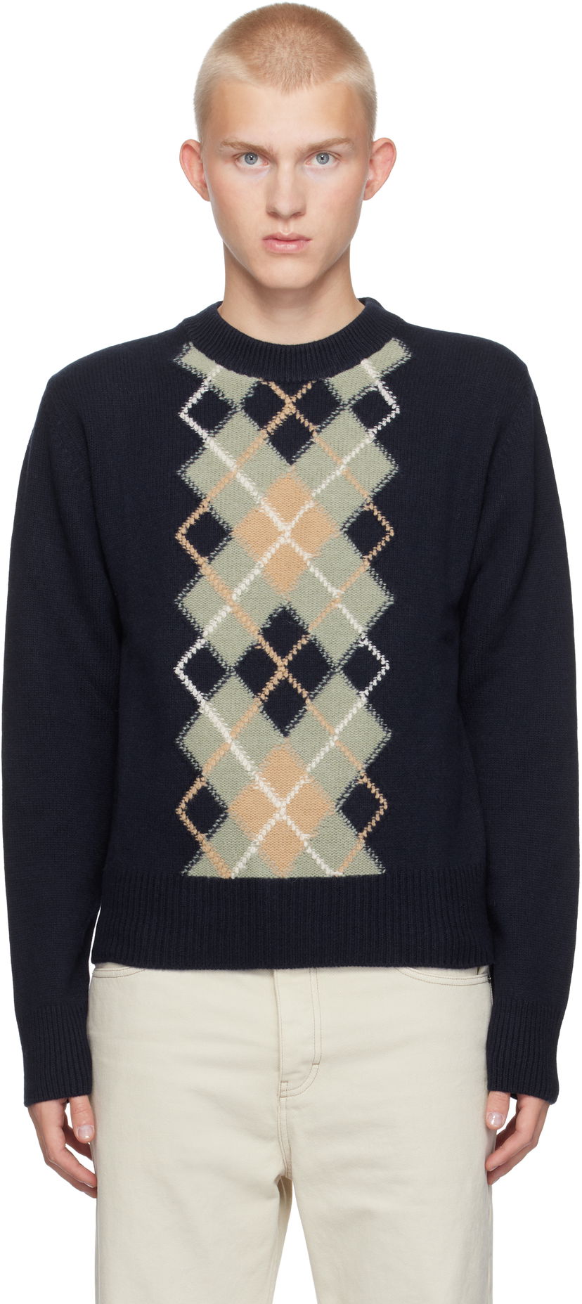 Villapaita AMI Argyle Crew Neck Sweater Musta | HKS044.KN0057