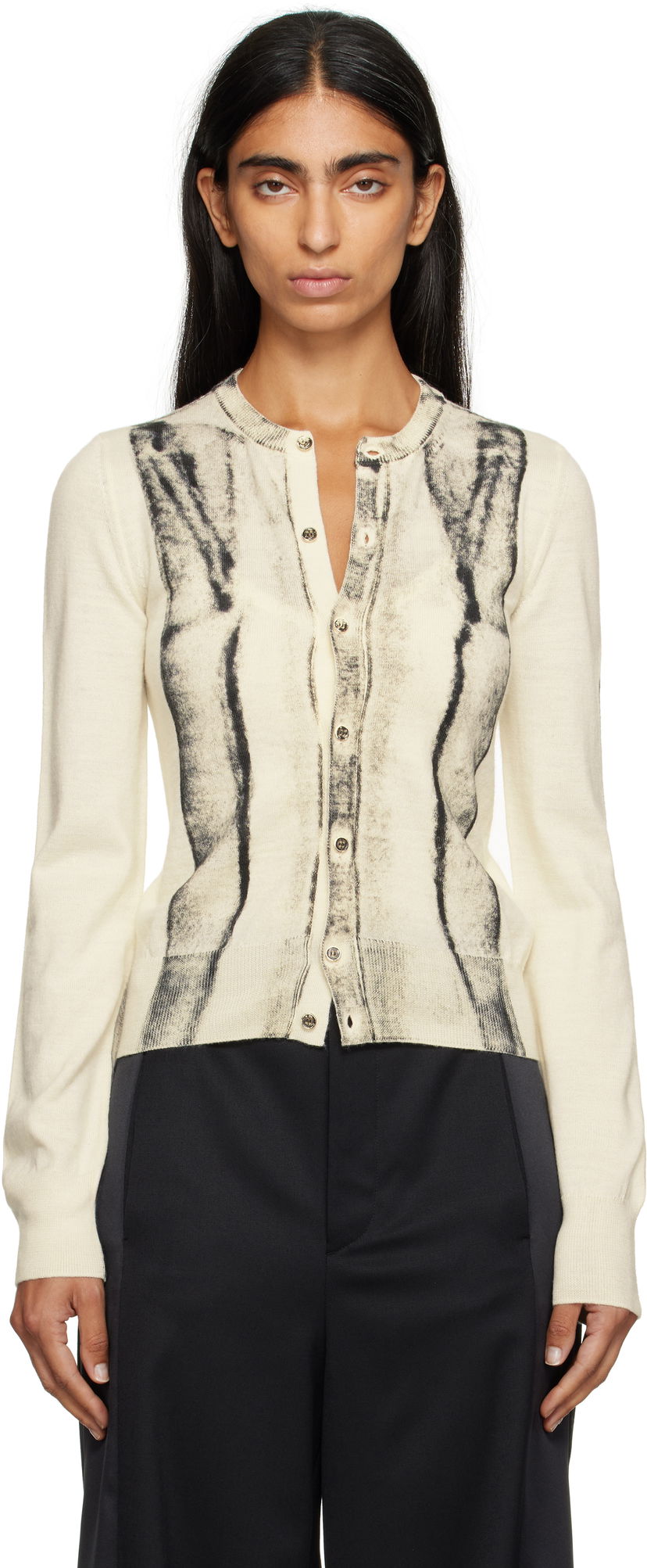 Villapaita Maison Margiela MM6 Maison Margiela Folded Printed Cardigan Beige | S52HP0031 M13129