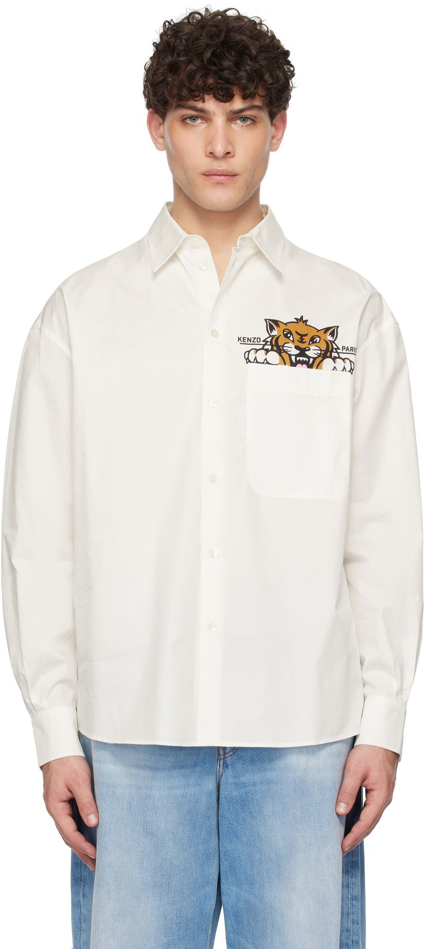 Paita KENZO Tiger Pocket Casual Shirt Valkoinen | FF55CH4299P3