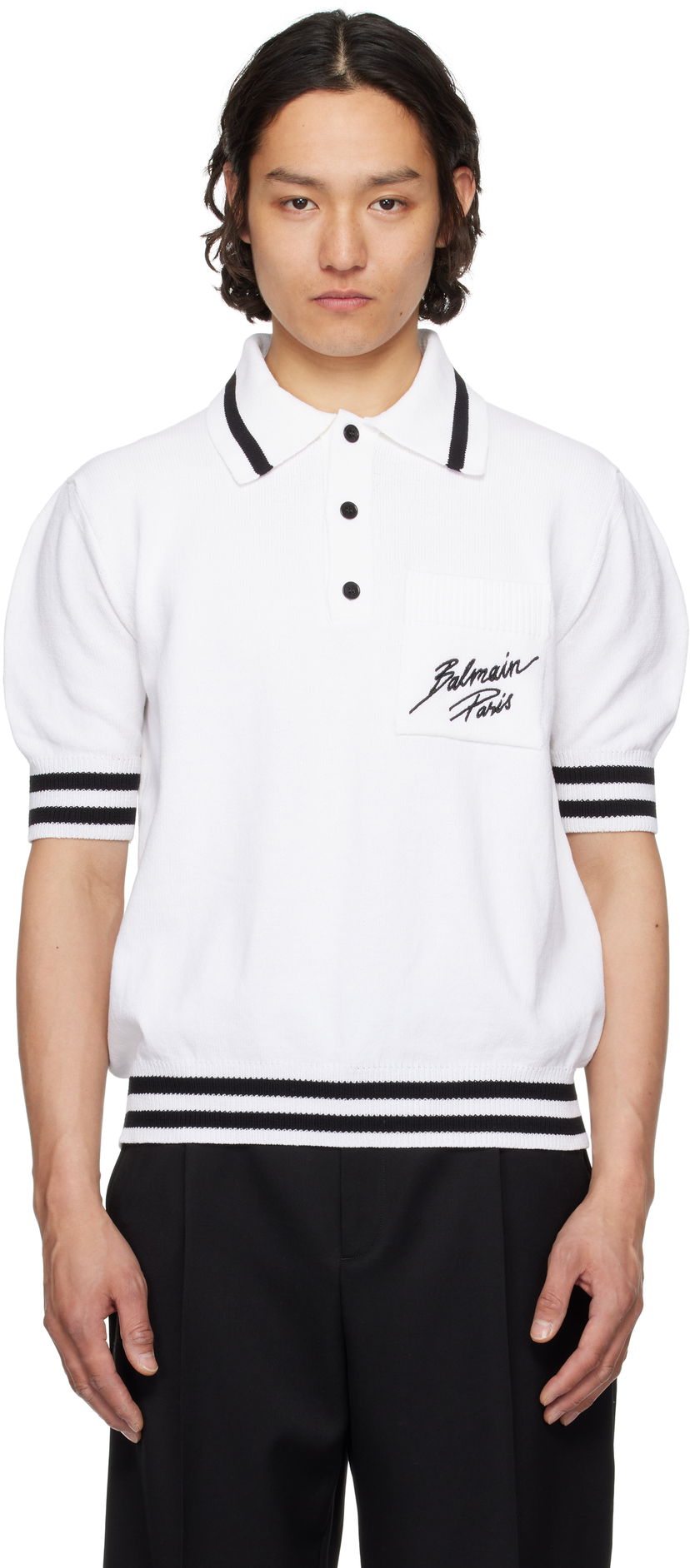 Poolopaita Balmain Balmain Logo Knit Polo Valkoinen | EH0GB046KI49