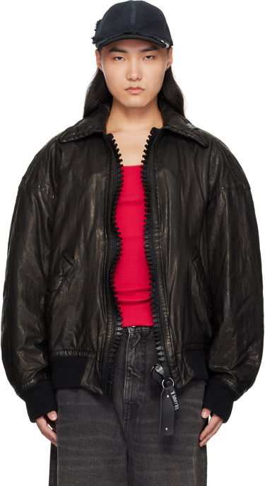 Bomber-takki Maison MIHARA YASUHIRO Backlash Smooth Big Zip Leather Jacket Musta | C13BL003, 0