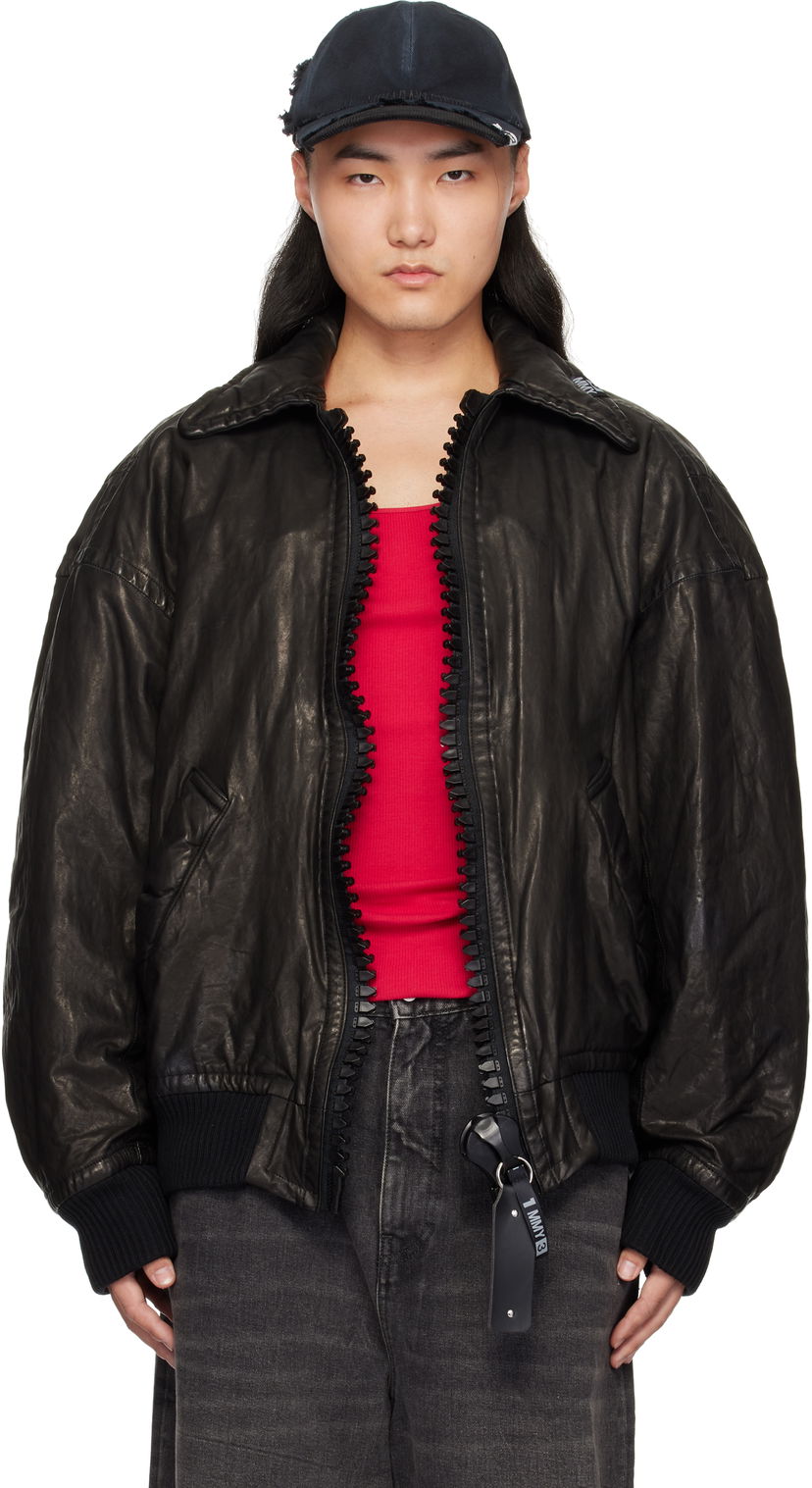 Bomber-takki Maison MIHARA YASUHIRO Backlash Smooth Big Zip Leather Jacket Musta | C13BL003