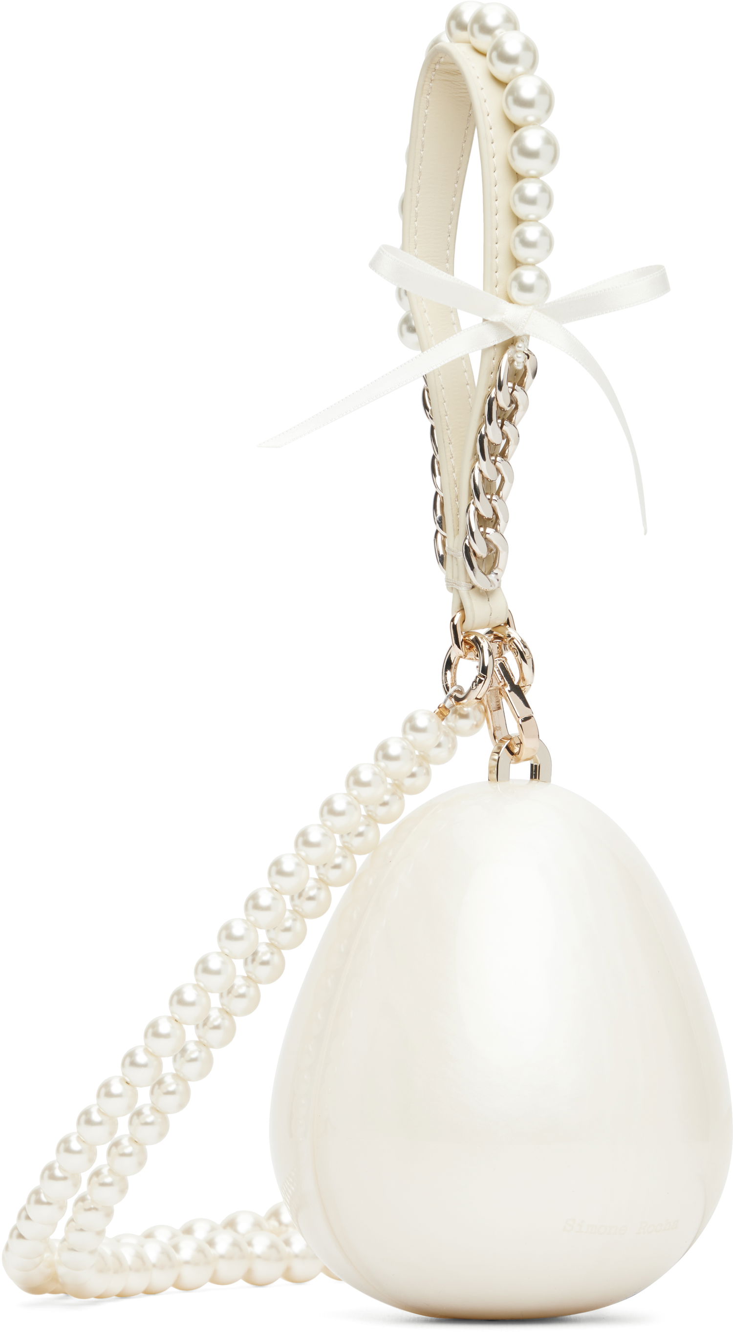 Käsilaukku Simone Rocha Simone Rocha Pearl & Chain Strap Pearl Egg Bag Valkoinen | BAG110ECBOW 0773, 1