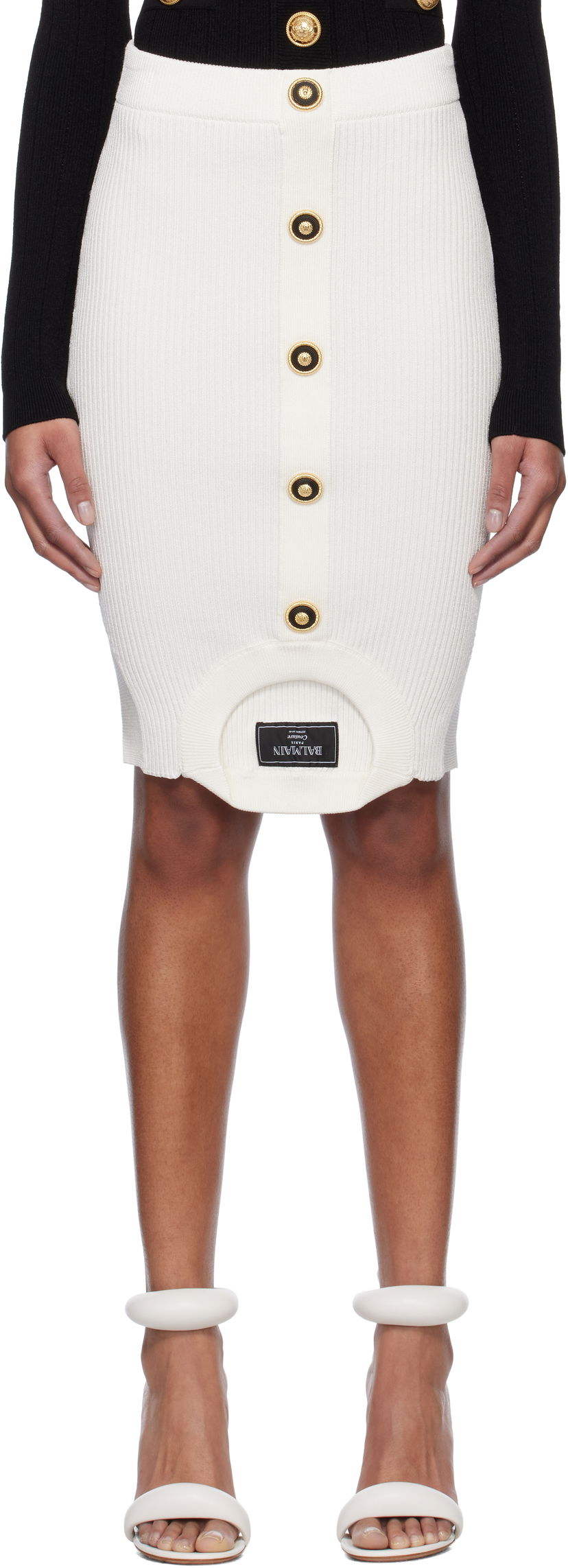 Hame Balmain Balmain Optical Illusion Ribbed Knit Miniskirt Valkoinen | EF1LBA60KI10