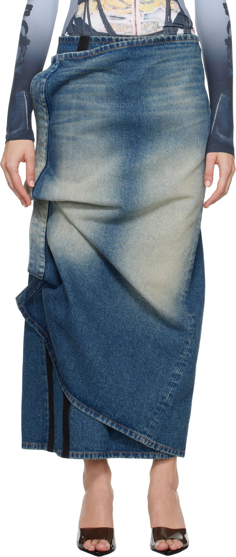 Hame Y/PROJECT Blue Velcro Denim Midi Skirt Sininen | 107SK005