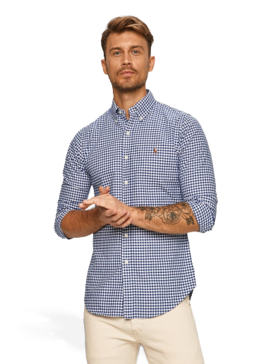 Paita Polo by Ralph Lauren Custom-Fit Oxford Checked Shirt Sininen | 710549084010