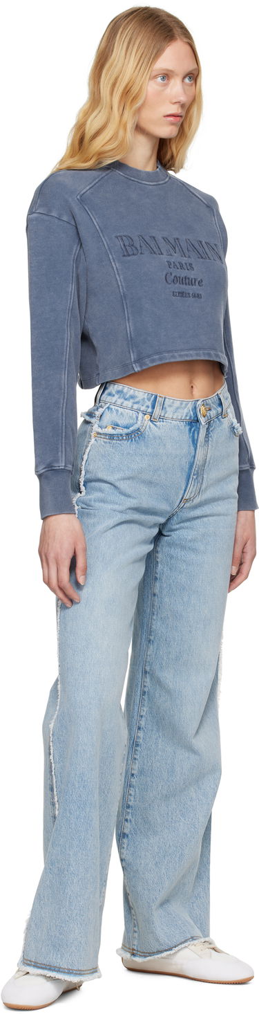 Villapaita Balmain Balmain 'Couture' Cropped Embroidered Sweatshirt Sininen | EF1JO076BC96, 3