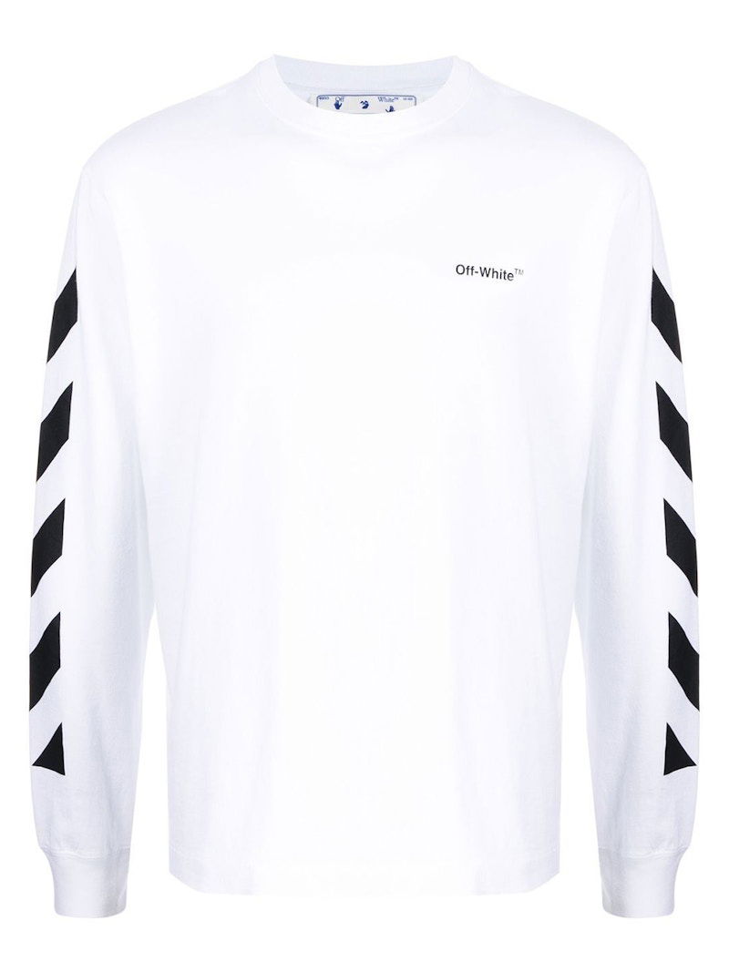 T-paita Off-White Diagonal Helvetica Long Sleeve T-Shirt Valkoinen | OMAB064C99JER0010110
