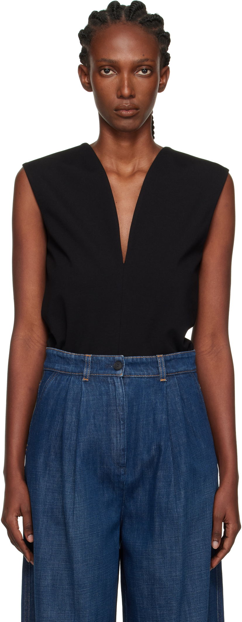 Tankkitoppi LANVIN Lanvin Jersey Plunging Neckline Top Musta | RW-TO0006-6109-E25