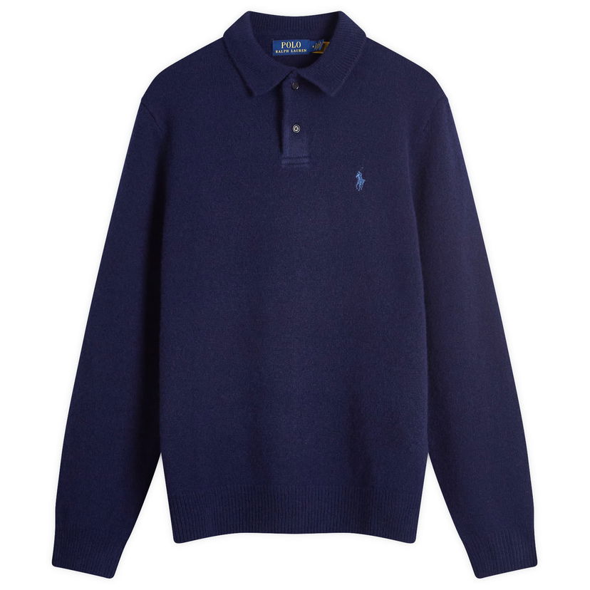 Poolopaita Polo by Ralph Lauren Knitted Long Sleeve Polo Shirt Sininen | 710946141001