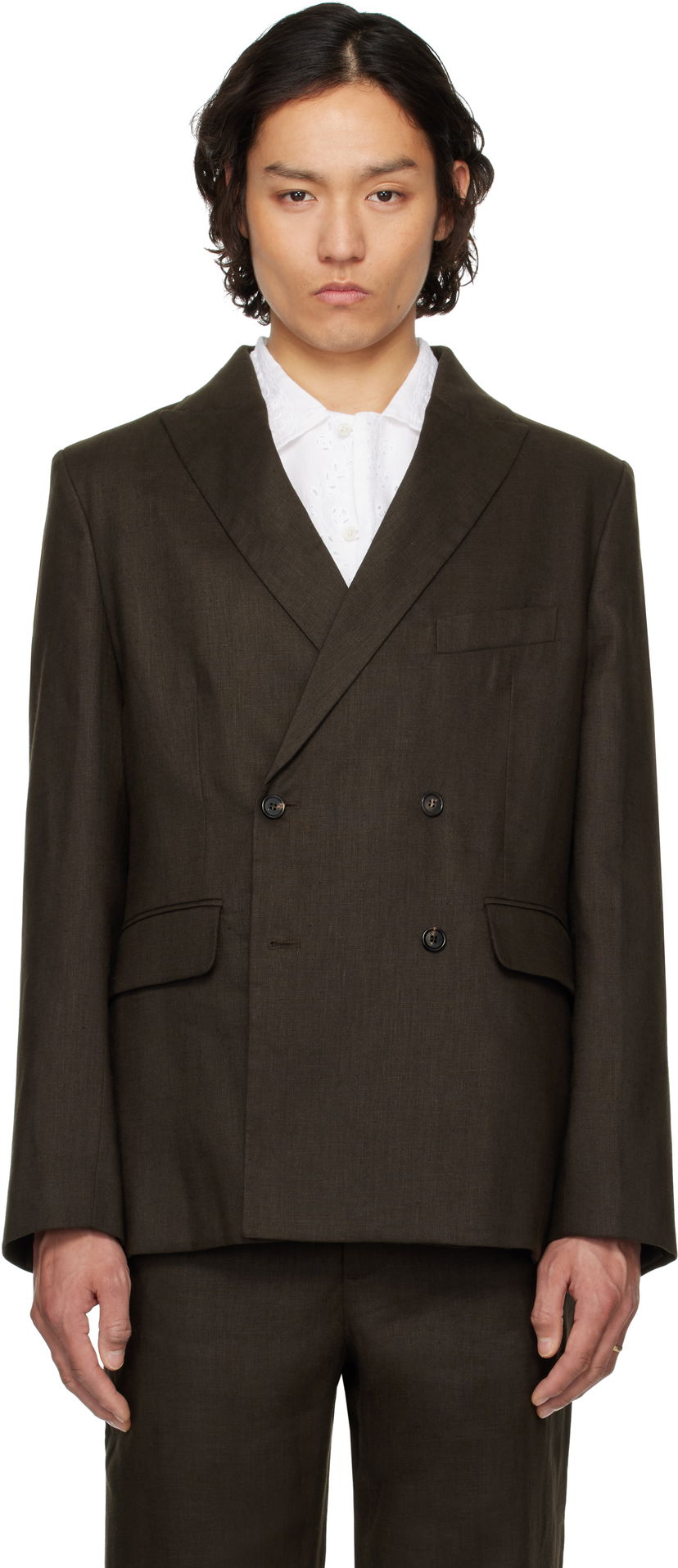 Takit Bode Bode Linen Double-Breasted Blazer Ruskea | MRS25SJ011
