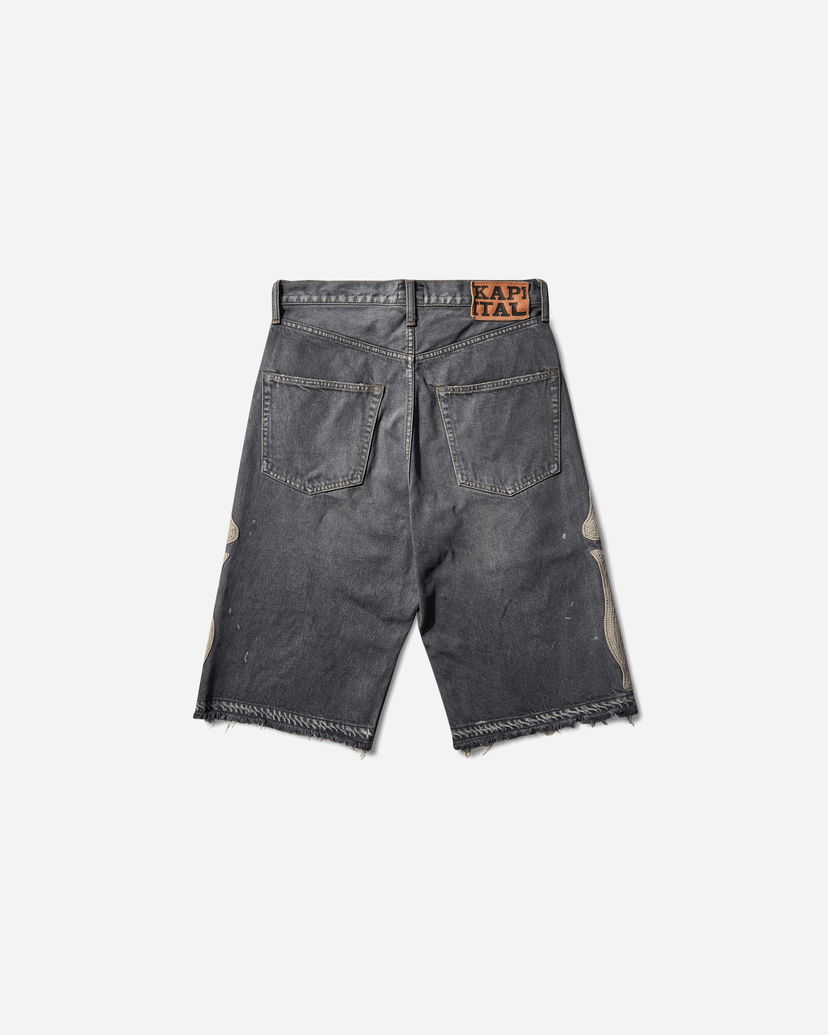 Shortsit KAPITAL 14oz Denim 5P Shorts with Bone Applique Harmaa | EK-1449SPA PRO