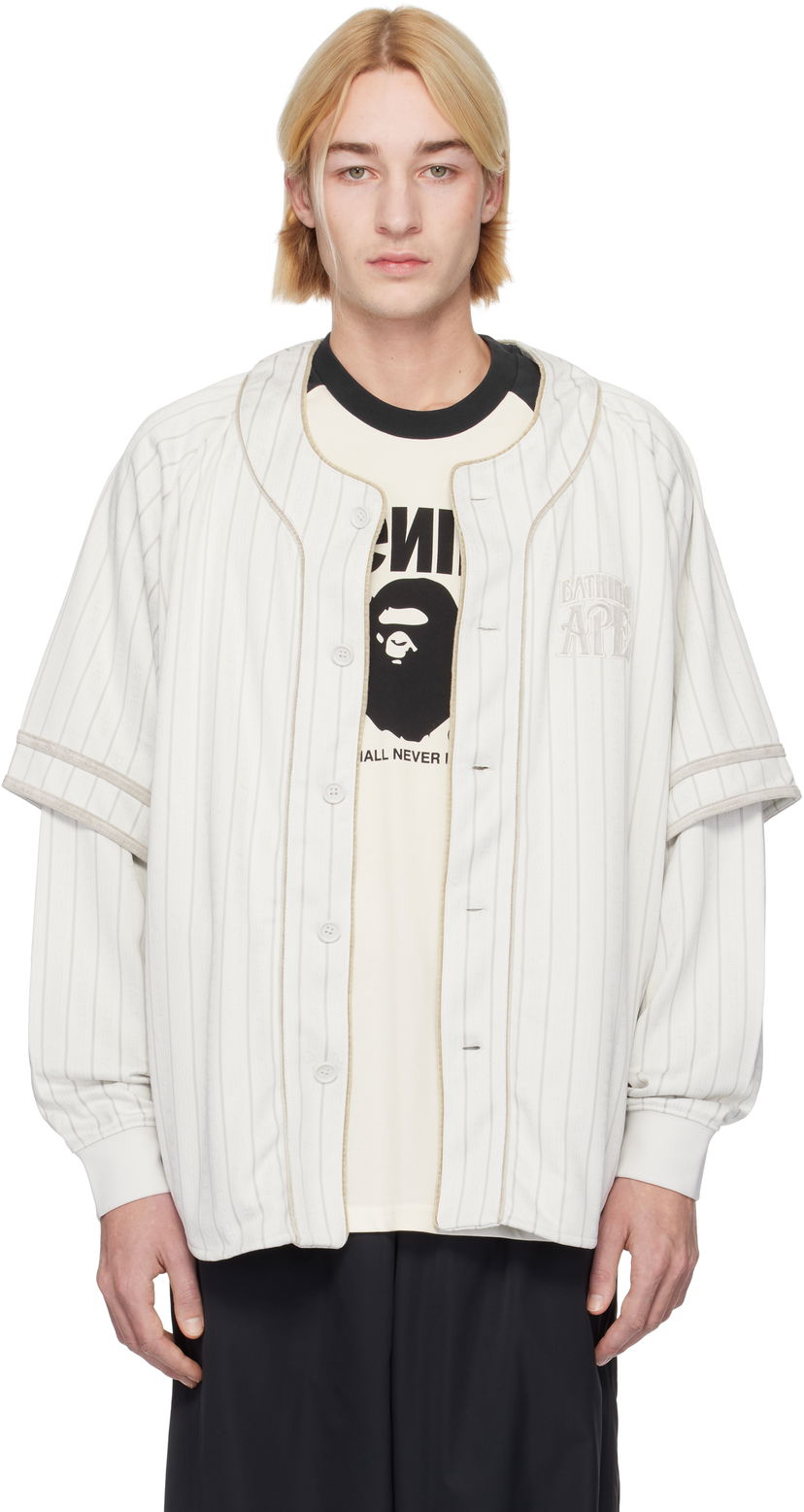 Paita BAPE Striped Long Sleeve Baseball Shirt Valkoinen | 001SHK801303M